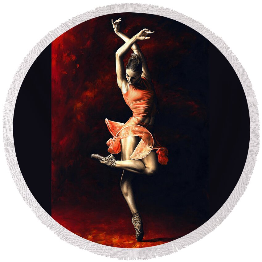 Dancer Round Beach Towel featuring the painting The Passion of Dance by Richard Young