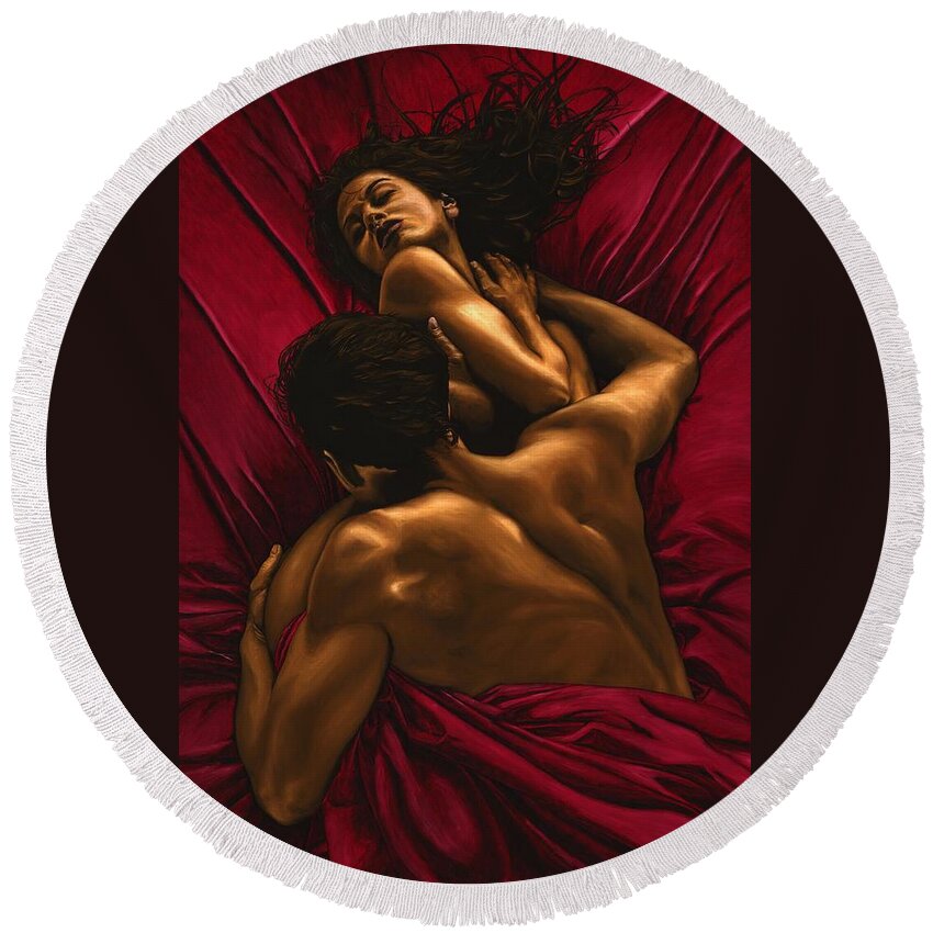 Nude Round Beach Towel featuring the painting The Passion by Richard Young