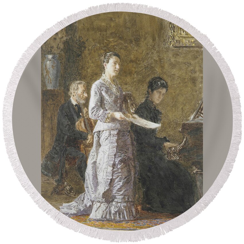 19th Century Art Round Beach Towel featuring the drawing The Pathetic Song by Thomas Eakins