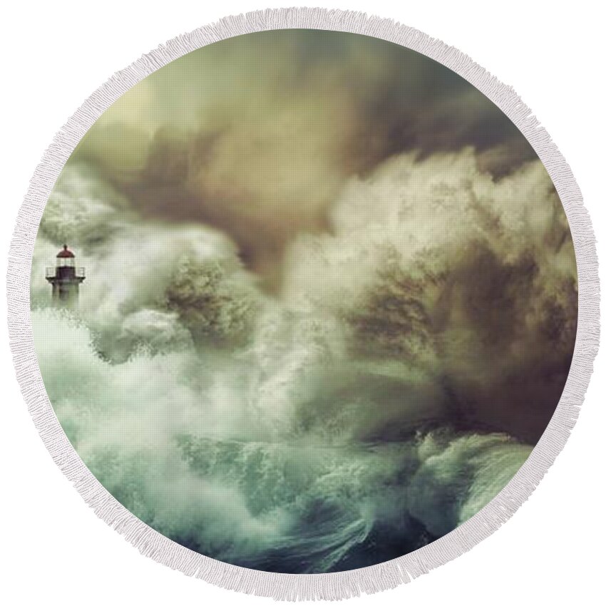 Storm Round Beach Towel featuring the digital art The perfect Storm by Lilia D