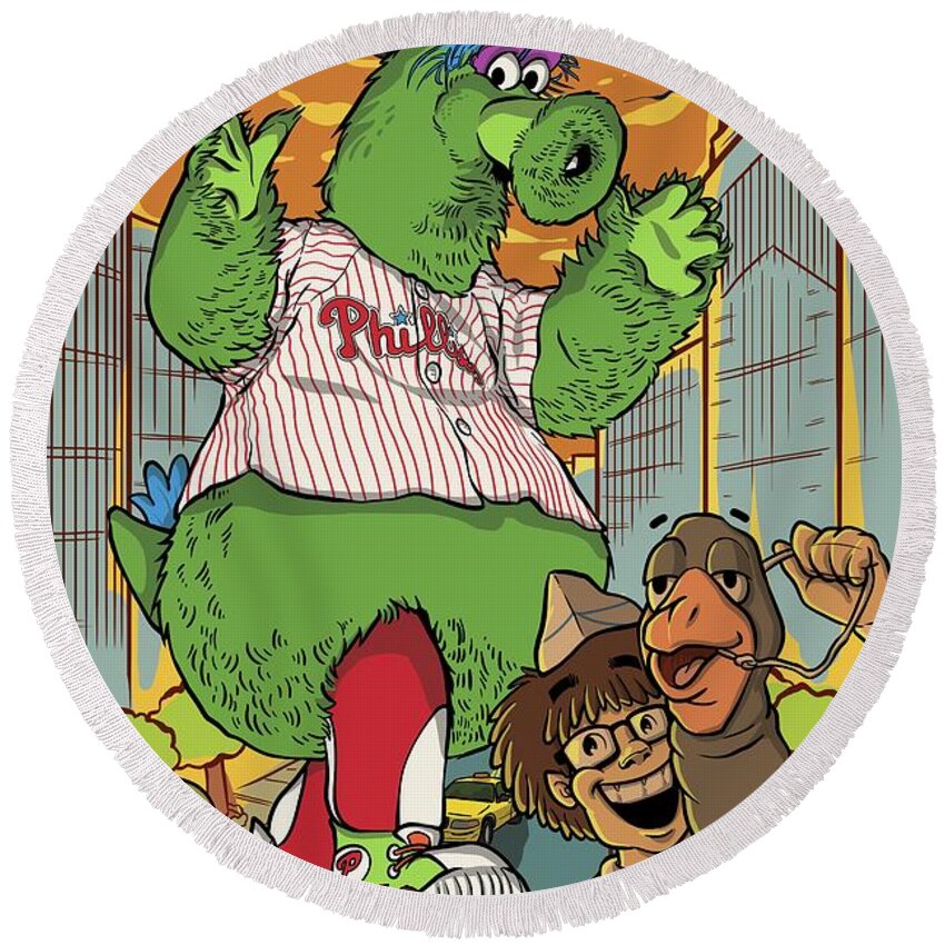 Philly Round Beach Towel featuring the drawing The Pherocious Phanatic by Miggs The Artist