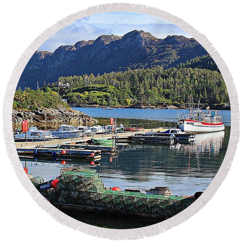 Plockton Port Round Beach Towel featuring the photograph The Port at Plockton by Clare Bevan