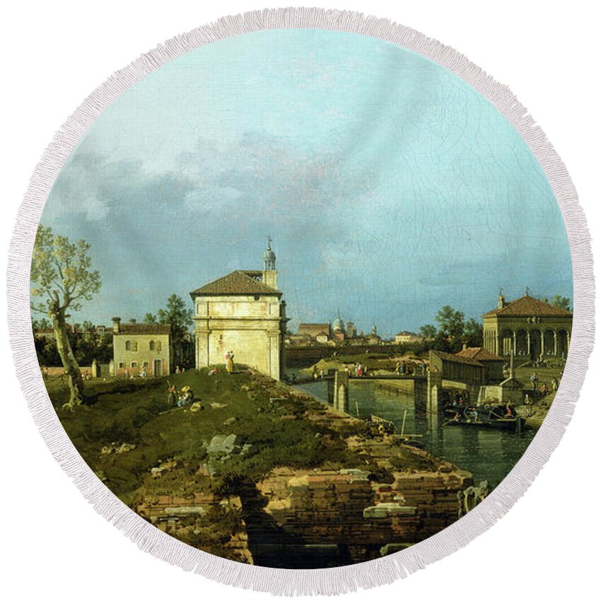 Canaletto Round Beach Towel featuring the painting The Porta Portello, Padua by Canaletto