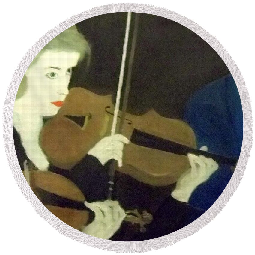 Pretty Round Beach Towel featuring the painting The Prettiest Violinist in the Orchestra by Peter Gartner