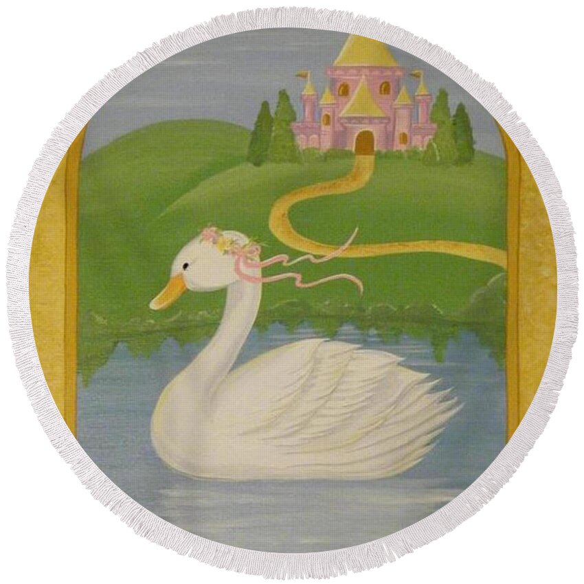 Swan Round Beach Towel featuring the painting The Princess Swan by Valerie Carpenter