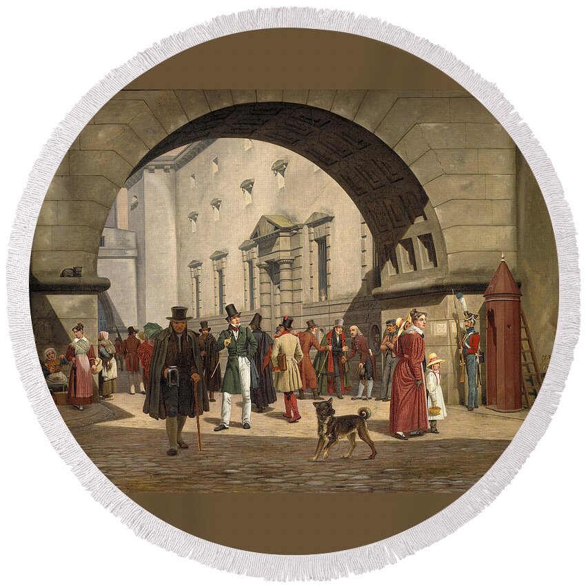 Martinus Rorbye Round Beach Towel featuring the painting The Prison of Copenhagen by Martinus Rorbye