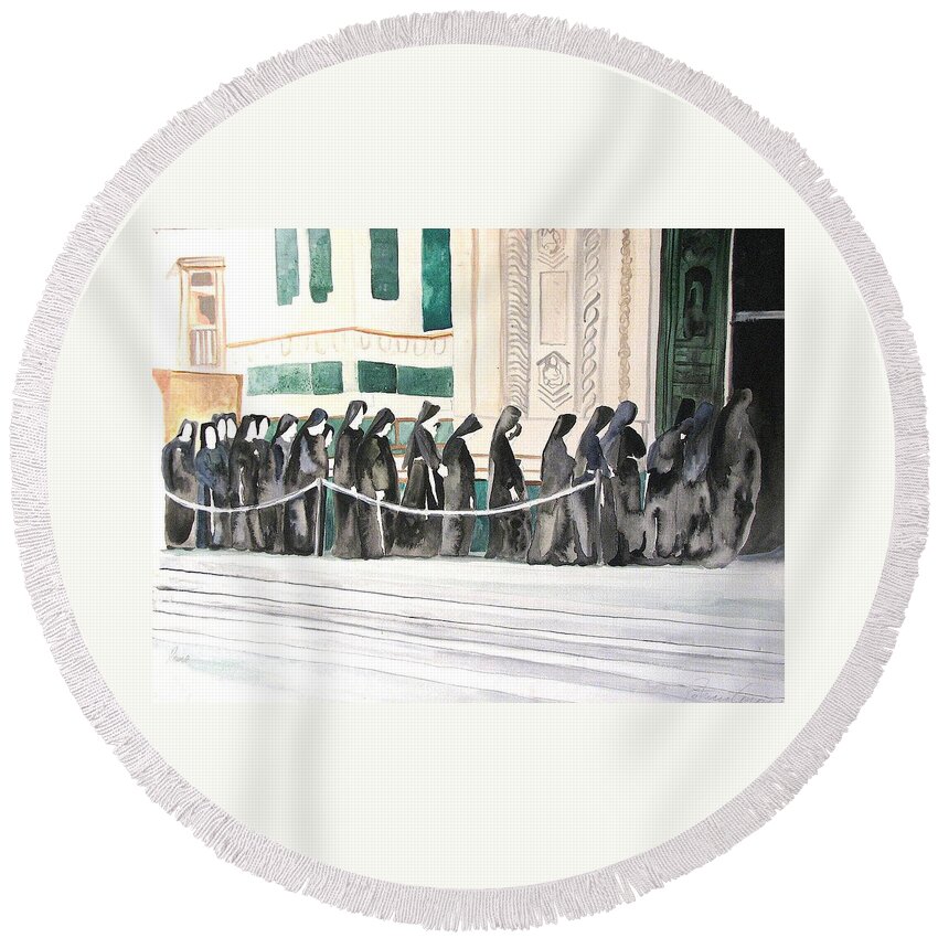 Religious Round Beach Towel featuring the painting The Prosession by Patricia Arroyo