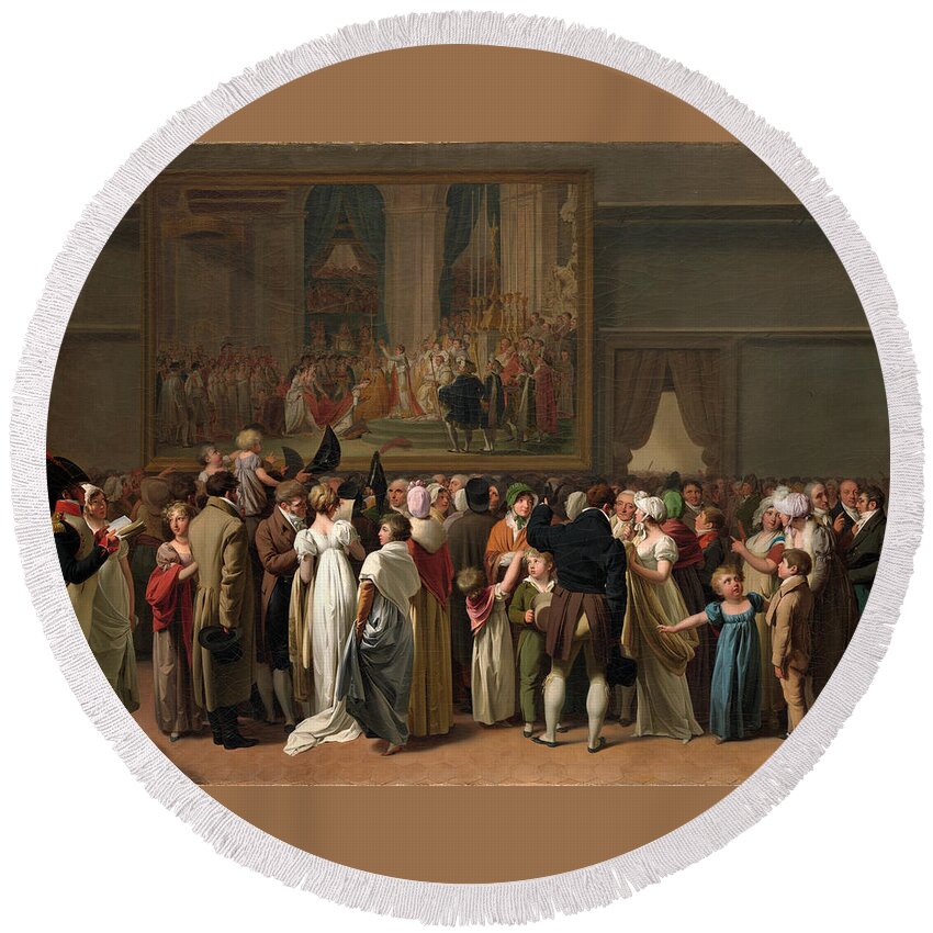 Louis Leopold Boilly Round Beach Towel featuring the painting The Public Viewing David's Coronation at the Louvre by Louis Leopold Boilly