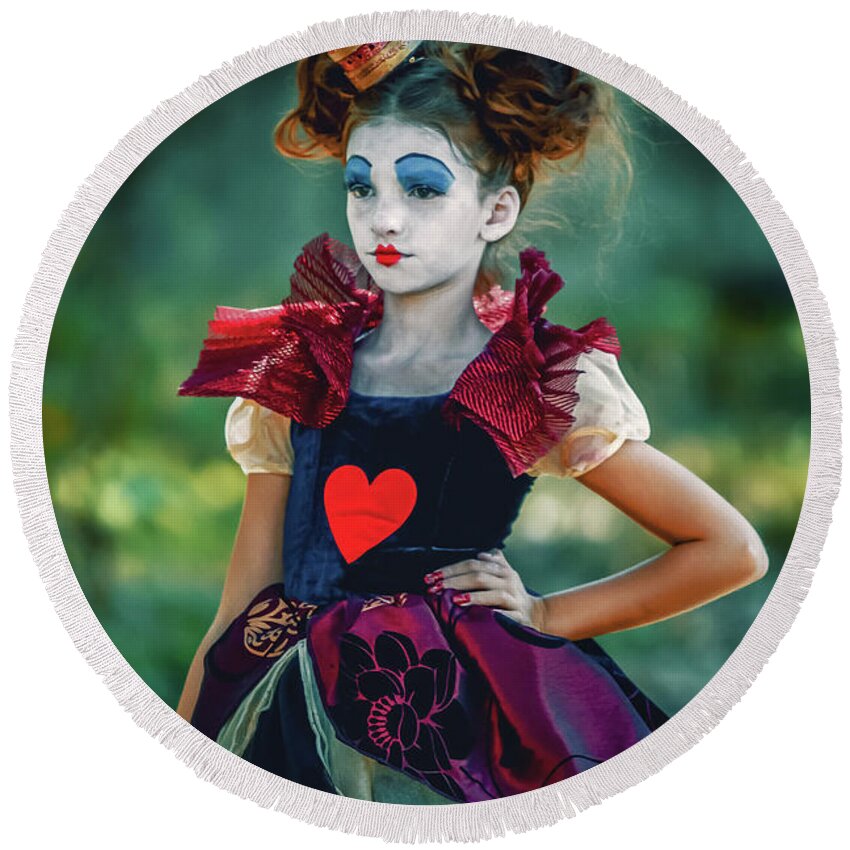 Art Round Beach Towel featuring the photograph The Queen of Hearts Alice in Wonderland by Dimitar Hristov