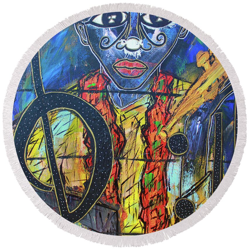  Round Beach Towel featuring the painting The Recital by Odalo Wasikhongo