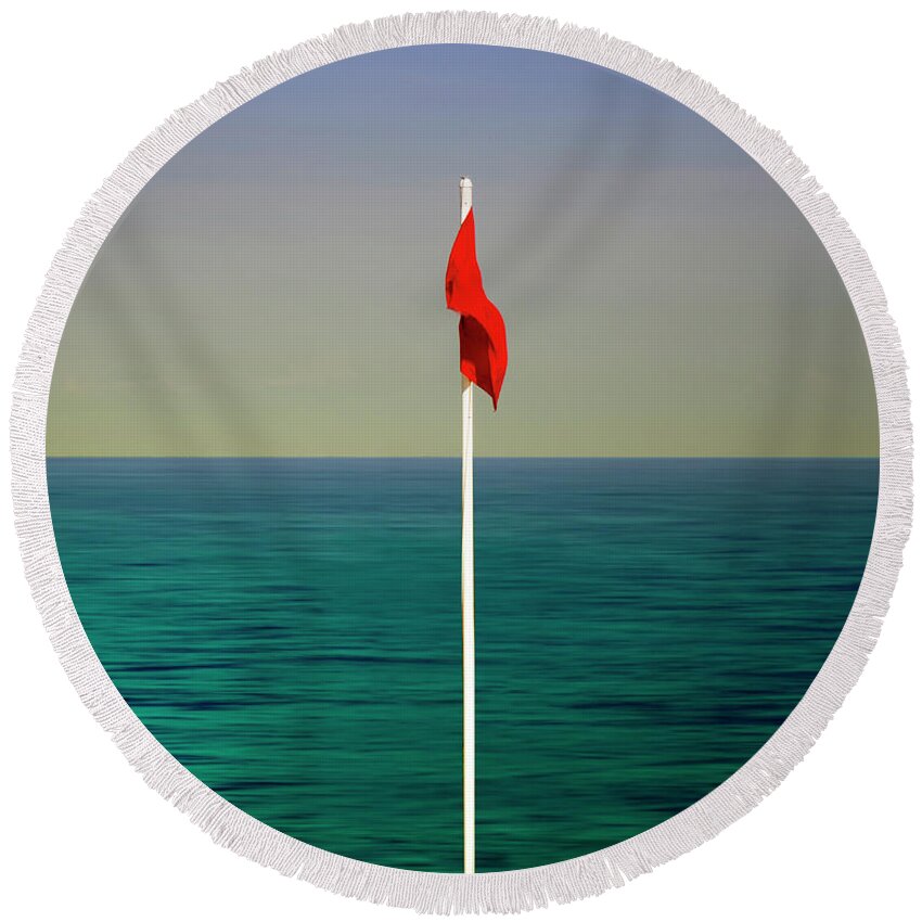 Nag004423 Round Beach Towel featuring the photograph The Red Flag by Edmund Nagele FRPS