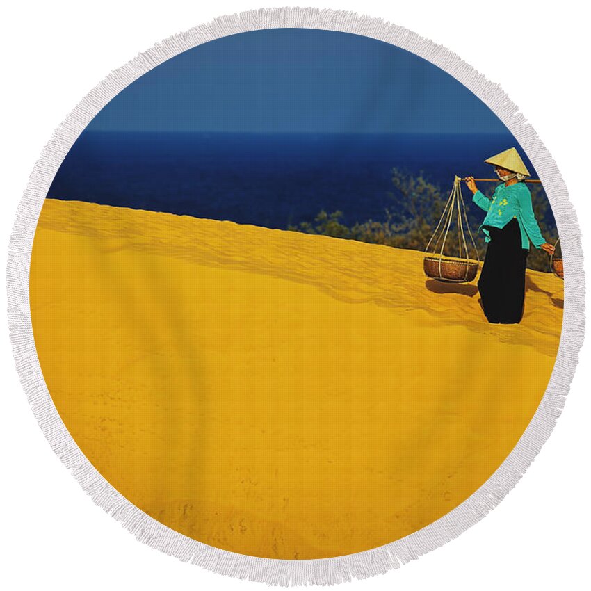 Sand Dunes Round Beach Towel featuring the photograph The Red San Dunes of Mui Ne Vietnam by Sam Antonio