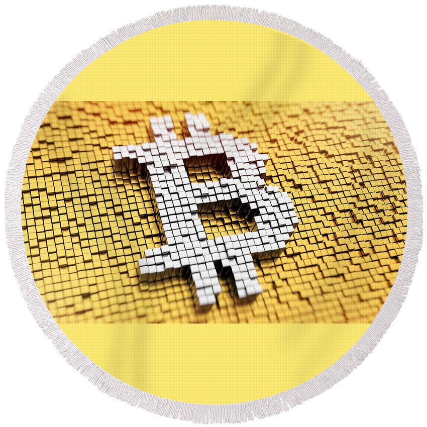 The Rise And Rise Of Bitcoin Round Beach Towel featuring the digital art The Rise and Rise of Bitcoin by Super Lovely