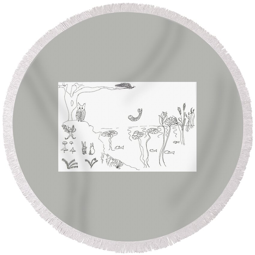 River Round Beach Towel featuring the painting The River Bank by Helen Holden-Gladsky