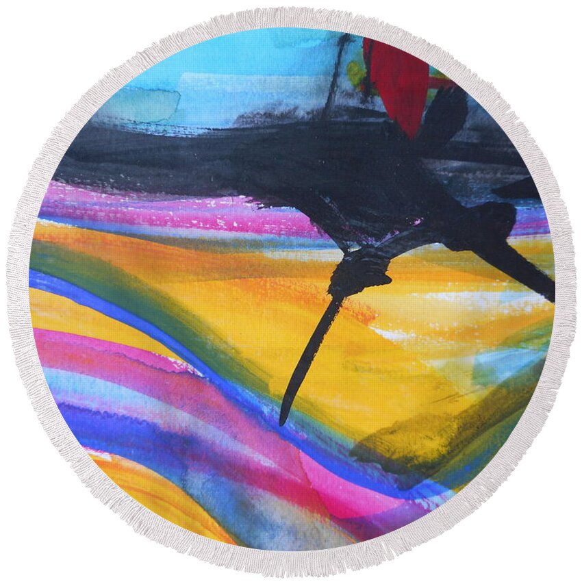 Abstract Paintings Round Beach Towel featuring the painting The Road by Katerina Stamatelos