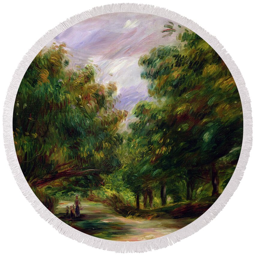The Road Near Cagnes Round Beach Towel featuring the painting The road near Cagnes by Pierre Auguste Renoir