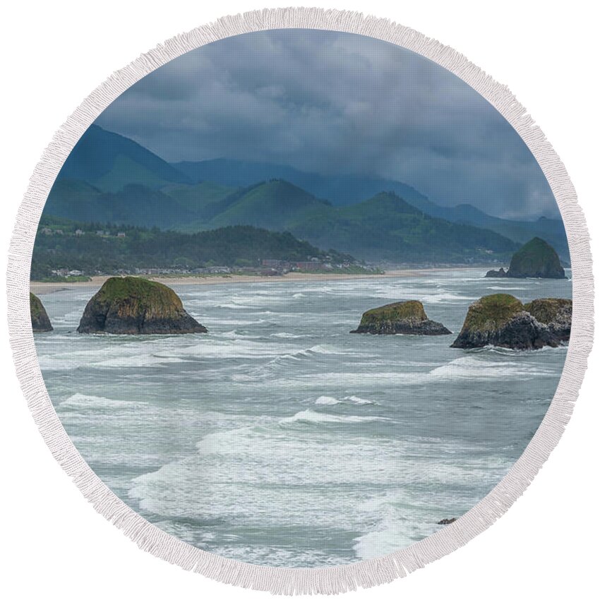 Beach Round Beach Towel featuring the photograph The Rocks of Cannon Beach by Anthony Doudt