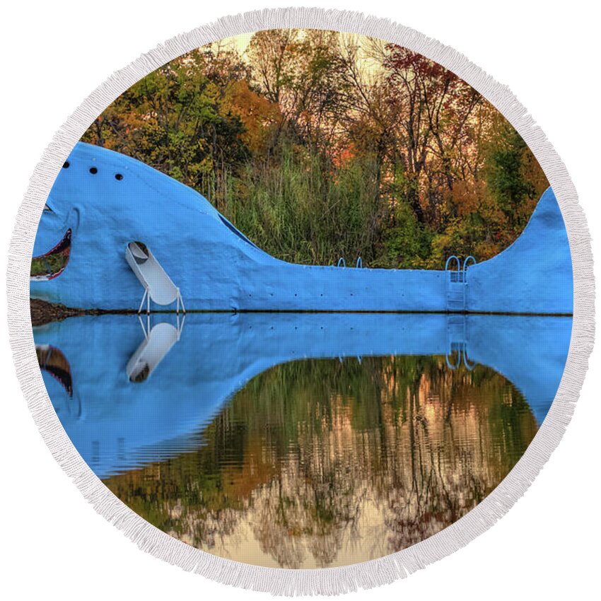America Round Beach Towel featuring the photograph The Route 66 Blue Whale - Catoosa Oklahoma - III by Gregory Ballos