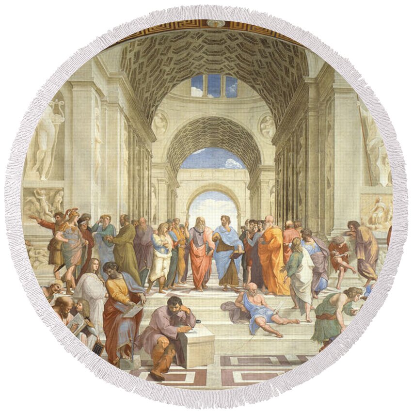 Science Round Beach Towel featuring the photograph The School Of Athens, Raphael by Science Source