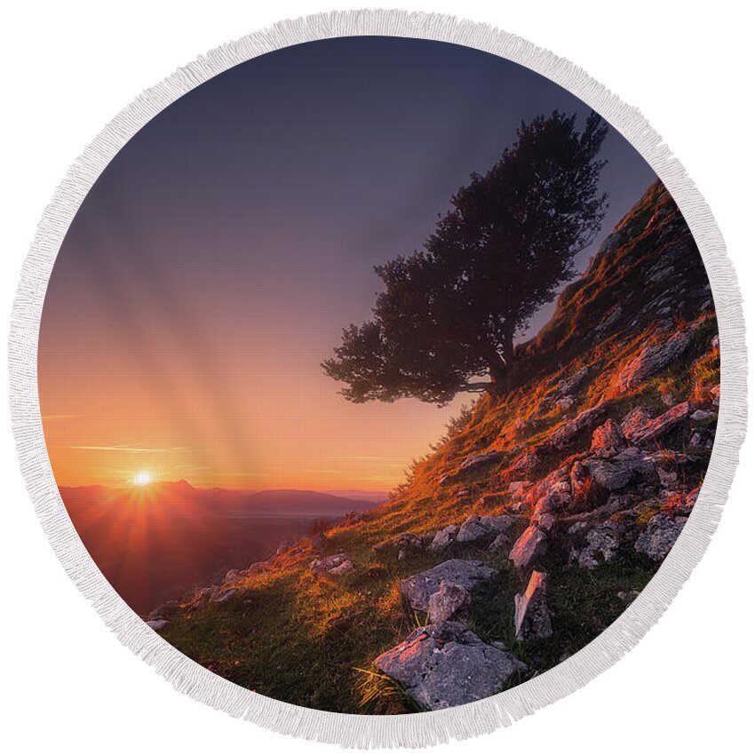 Lonely Round Beach Towel featuring the photograph The sentinel by Mikel Martinez de Osaba