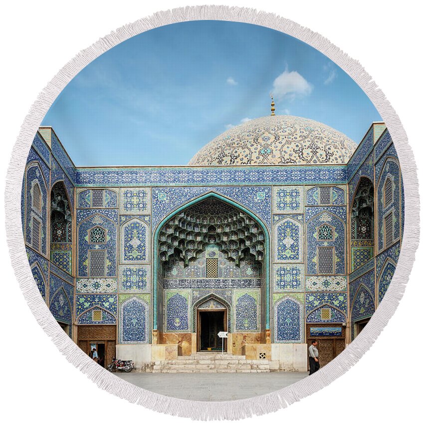 Naqsh-e Jahan Square Round Beach Towel featuring the photograph The Shah Mosque Famous Landmark In Isfahan City Iran by JM Travel Photography