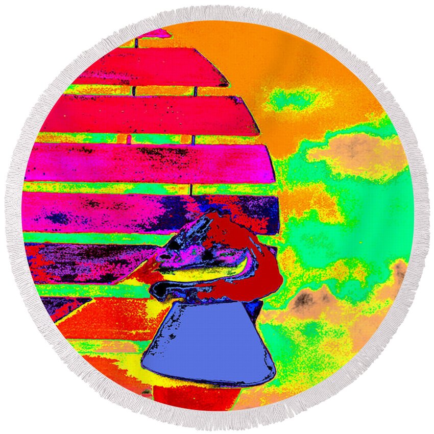 Beach Round Beach Towel featuring the digital art The Shell and The Storm with Adirondack Chair by Joe Hoover