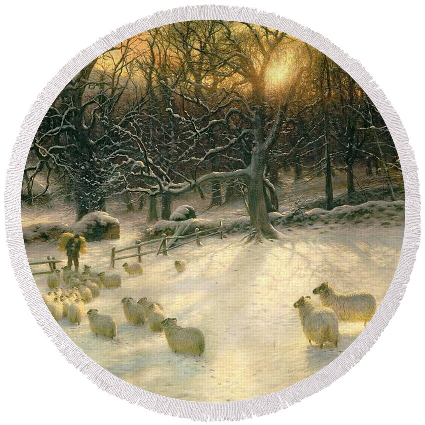 Snow Round Beach Towel featuring the painting The Shortening Winters Day is Near a Close by Joseph Farquharson
