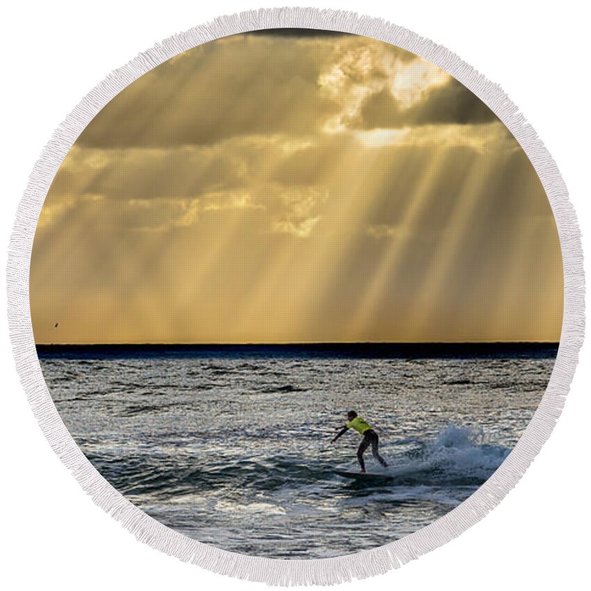 Action Round Beach Towel featuring the photograph The Silver Surfer by Peter Tellone