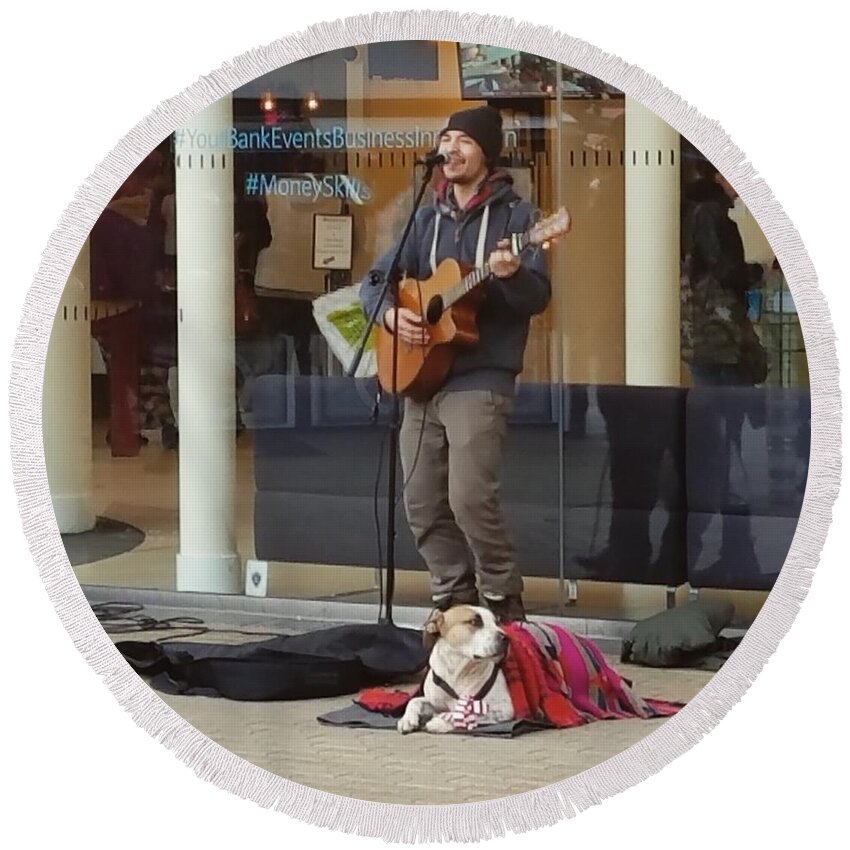 Singer Round Beach Towel featuring the photograph The Singer and His Dog by Vic Ritchey
