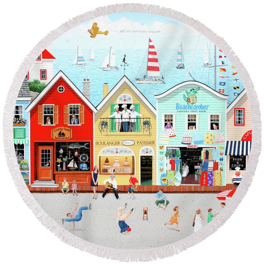 Folk Art Round Beach Towel featuring the painting The Singing Bakers by Wilfrido Limvalencia