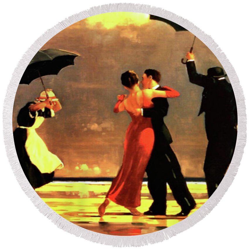 Jack Vettriano Round Beach Towel featuring the painting The Singing Butler by Jack Vettriano
