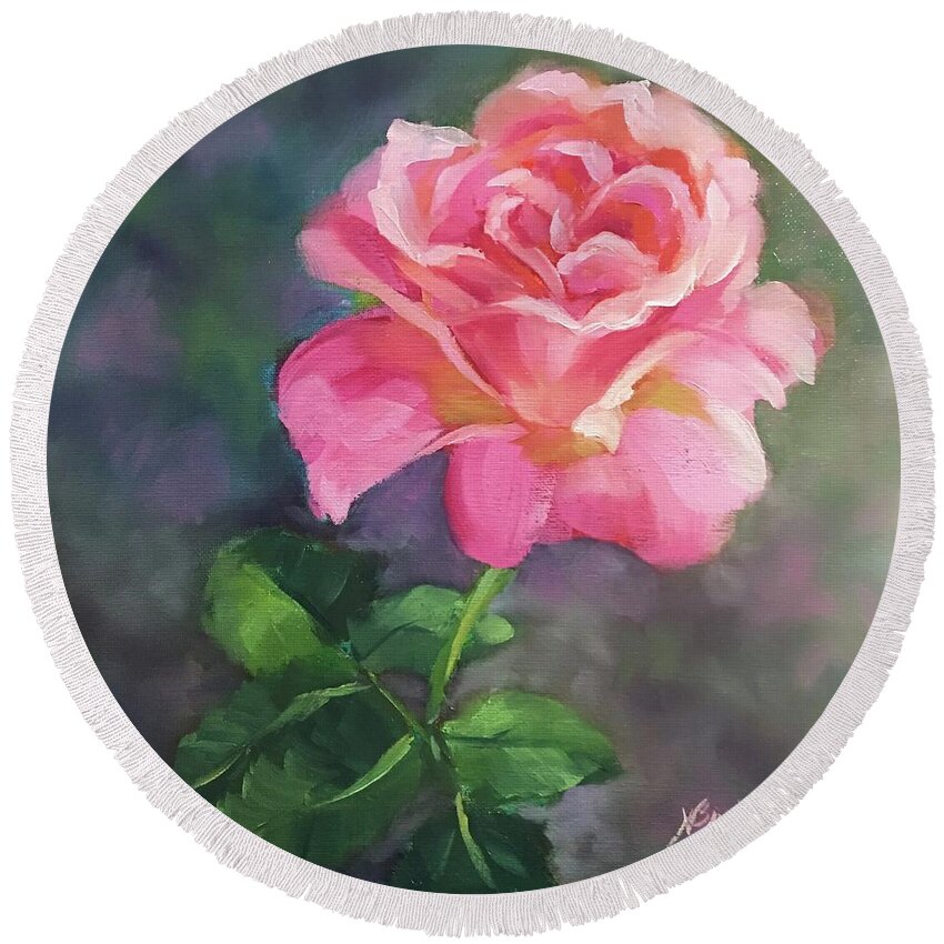 Pink Rose Round Beach Towel featuring the painting The Special One by Nancy Breiman