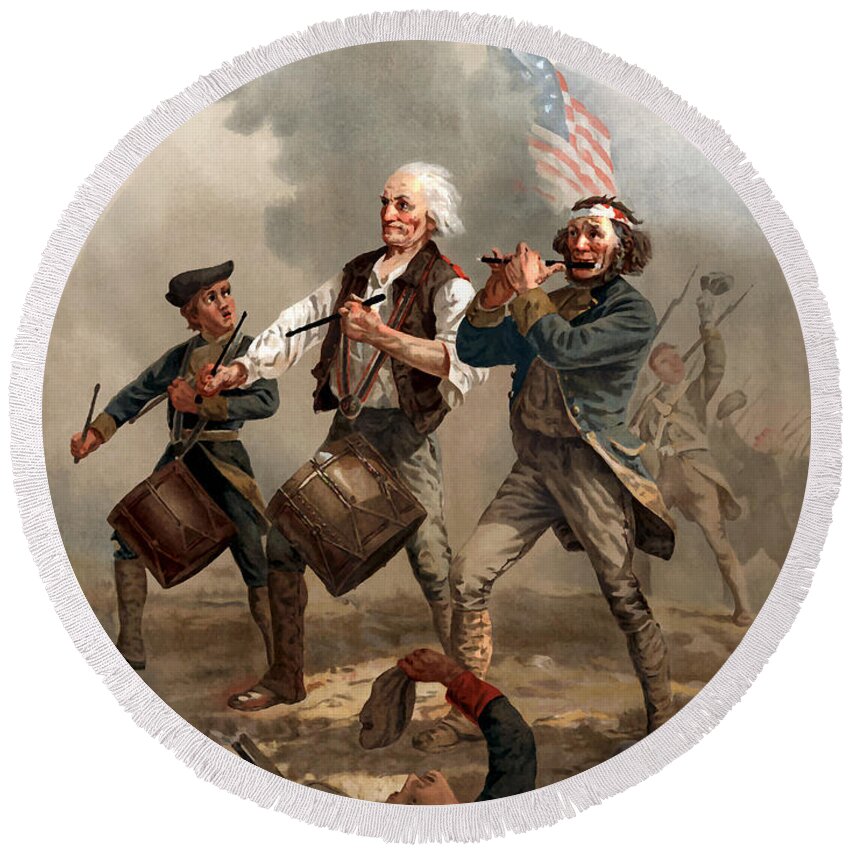 Yankee Doodle Round Beach Towel featuring the painting The Spirit of '76 by War Is Hell Store