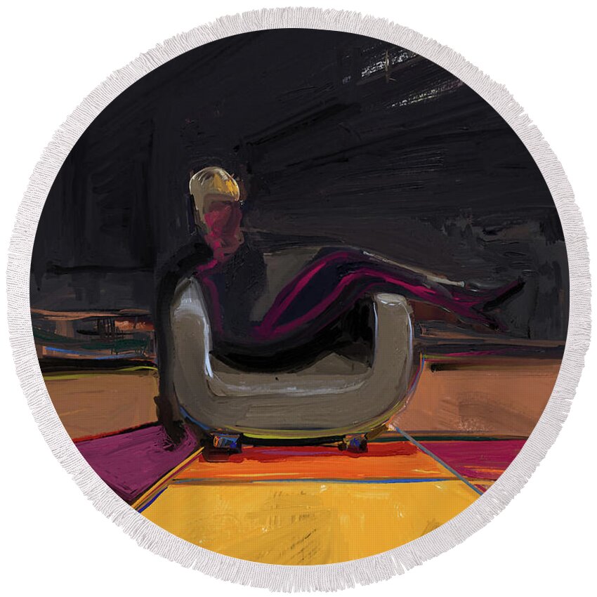 Woman And Chair Round Beach Towel featuring the mixed media The spy by Russell Pierce