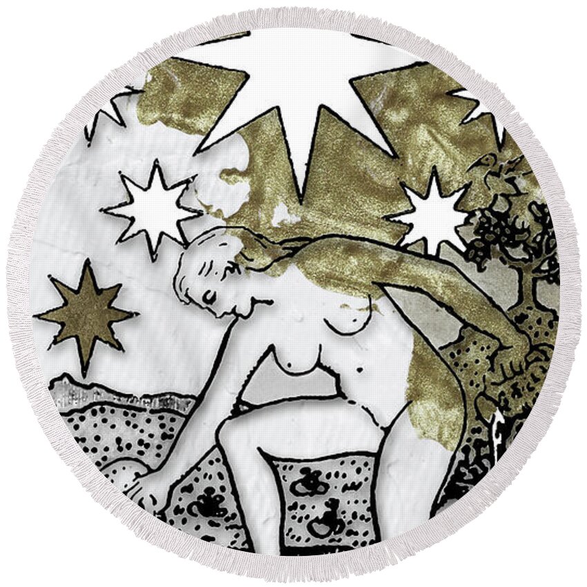 Mystical Art Round Beach Towel featuring the painting The Star Arcannah by Mindy Sommers