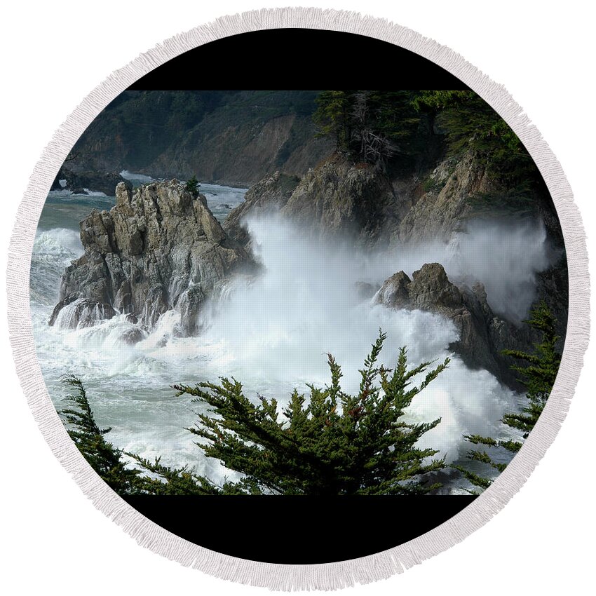 California Round Beach Towel featuring the photograph The storm at Big Sur by Jeff Burgess