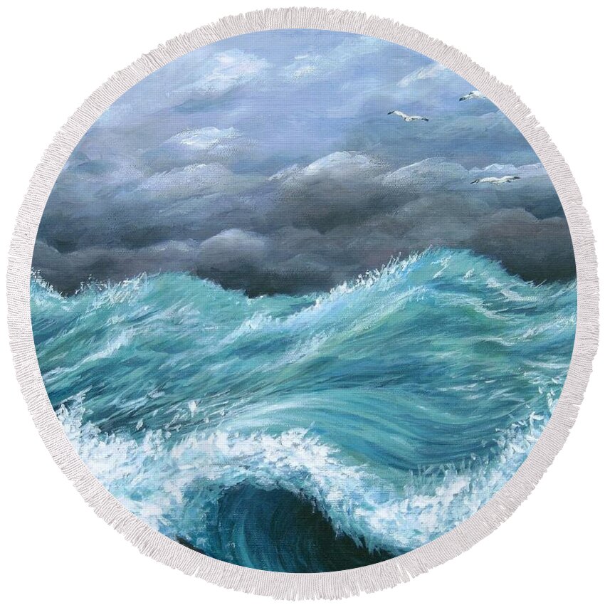Sea Round Beach Towel featuring the painting The Storm is coming Sea View 244 by Lucie Dumas