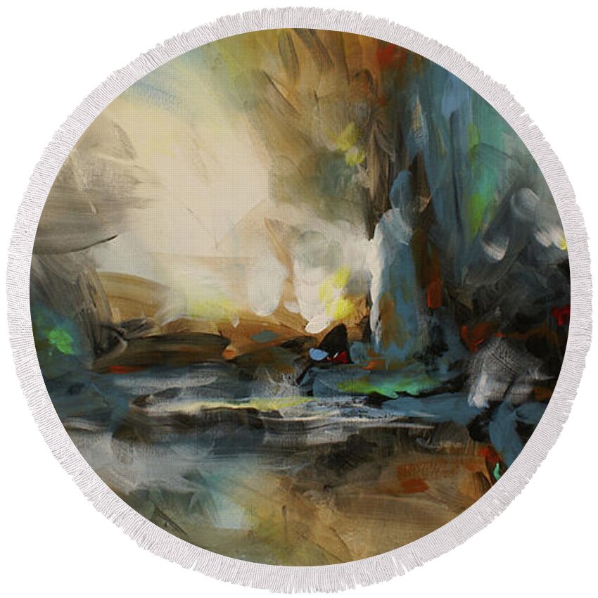 Abstract Round Beach Towel featuring the painting The Storm by Michael Lang