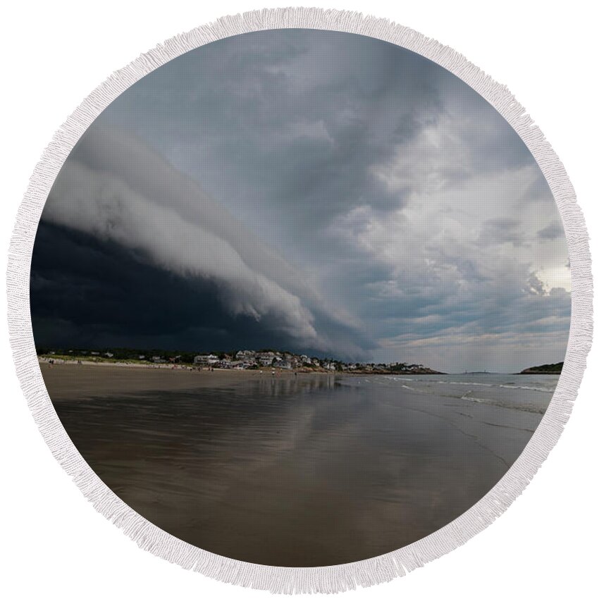 Gloucester Round Beach Towel featuring the photograph The Storm Rolling in to Good Harbor Beach Gloucester MA by Toby McGuire