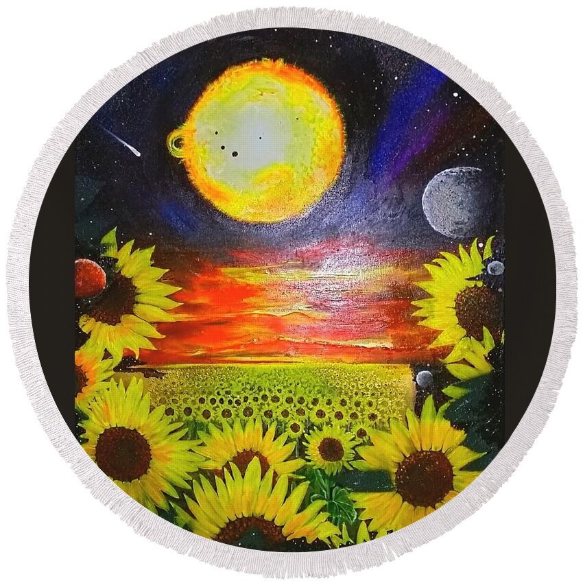The Sun .antiman Round Beach Towel featuring the painting The Sunshine by John Palliser