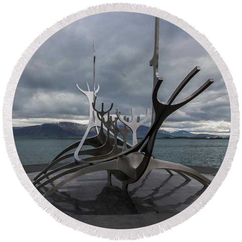 Reykjavik Round Beach Towel featuring the photograph The Sun Voyager, Reykjavik, Iceland by Venetia Featherstone-Witty