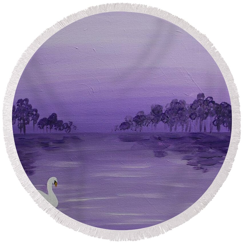 Swan Round Beach Towel featuring the painting The Swan by Emily Page