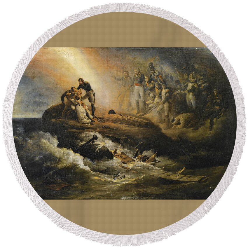 Horace Vernet Round Beach Towel featuring the painting The Tomb of Napoleon in Sainte-Helene or The Apotheosis of Napoleon by Horace Vernet