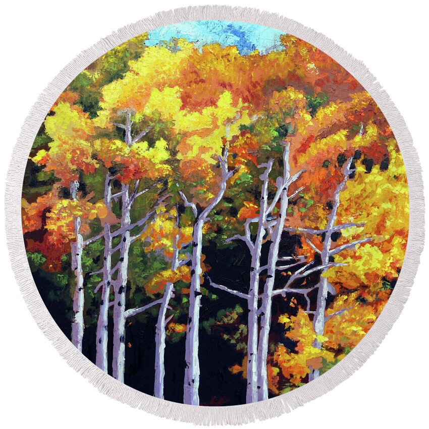 Aspens Round Beach Towel featuring the painting The Transition by John Lautermilch
