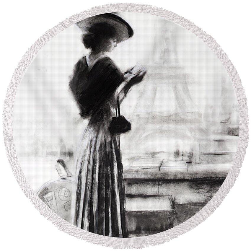 Woman Round Beach Towel featuring the painting The Traveler by Steve Henderson