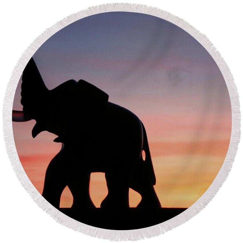 Elephant Round Beach Towel featuring the photograph The Trek by Joyce Dickens