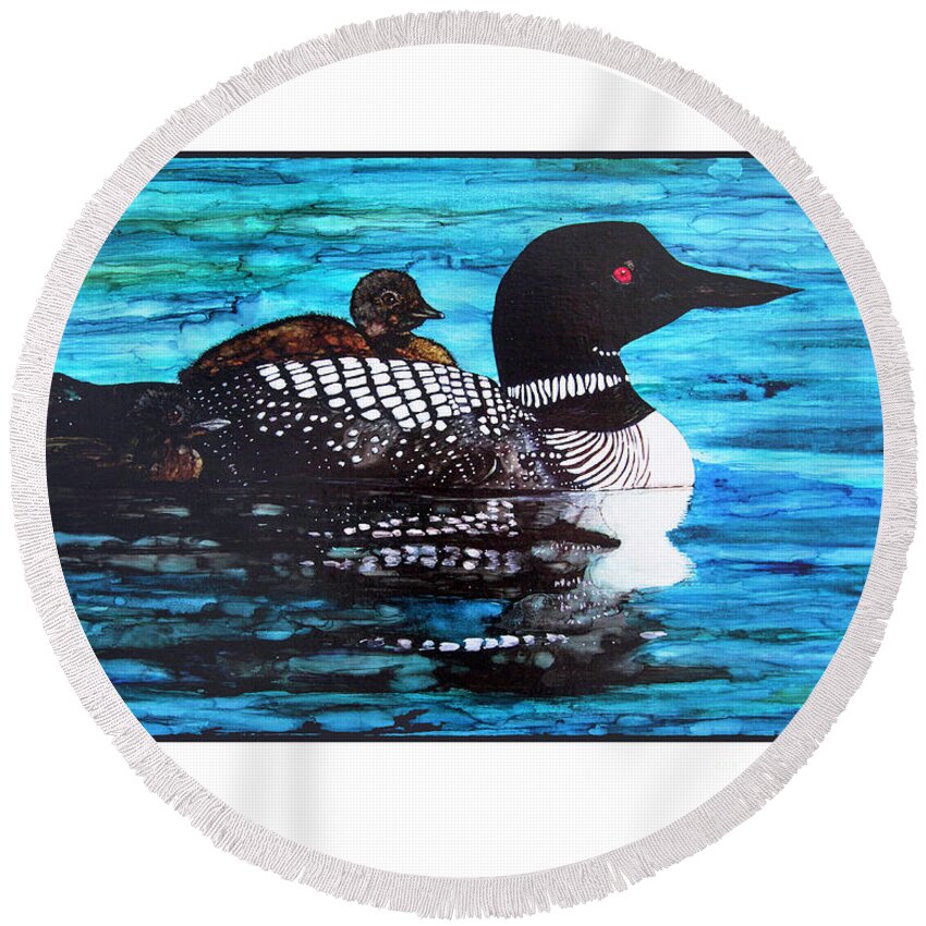 Loon Round Beach Towel featuring the painting The Trio by Jan Killian