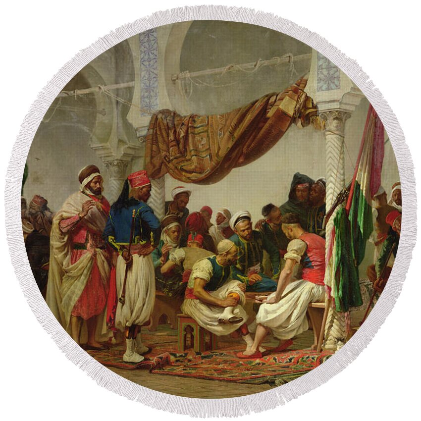 The Turkish Cafe Round Beach Towel featuring the painting The Turkish Cafe by Charles Marie Lhuillier