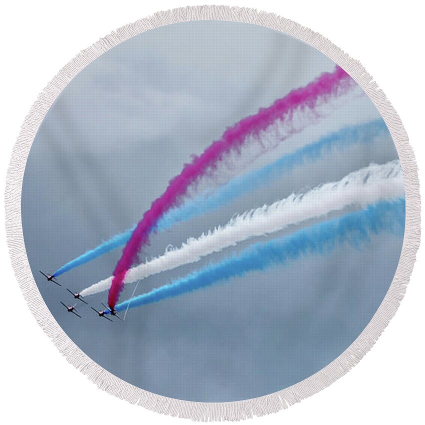 The Red Arrows Round Beach Towel featuring the digital art The Twister by Airpower Art