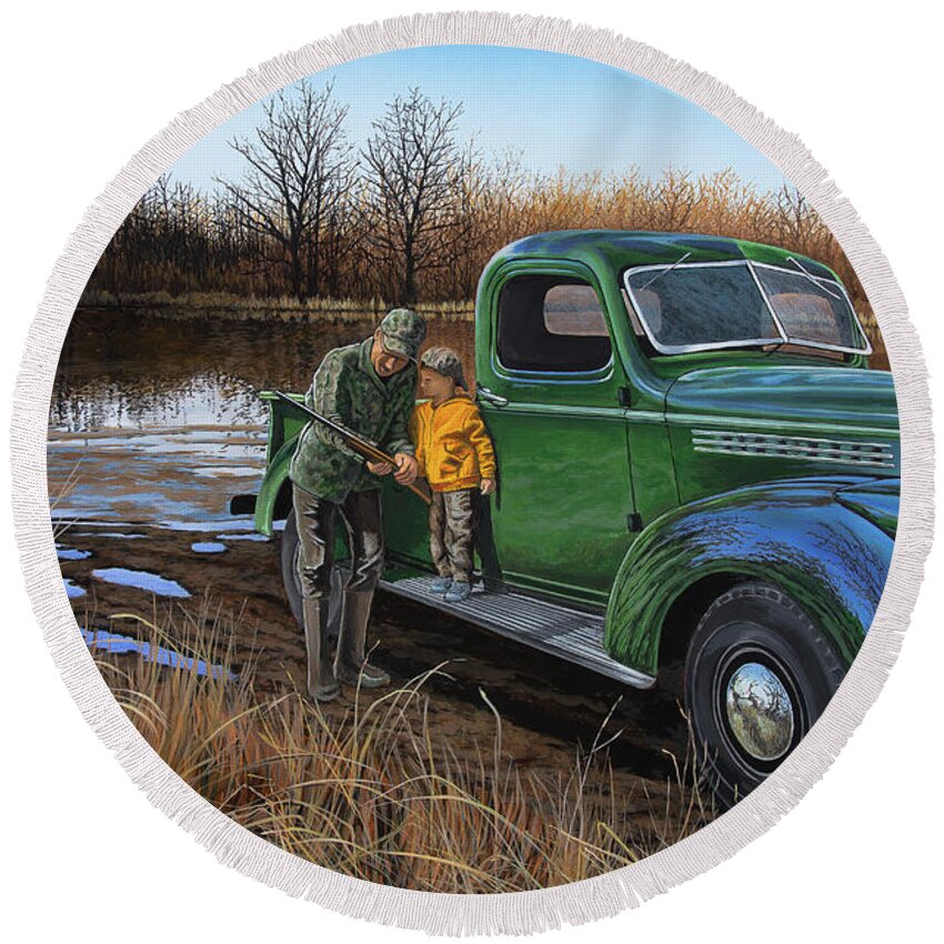 Truck Round Beach Towel featuring the painting The Understudy by Anthony J Padgett